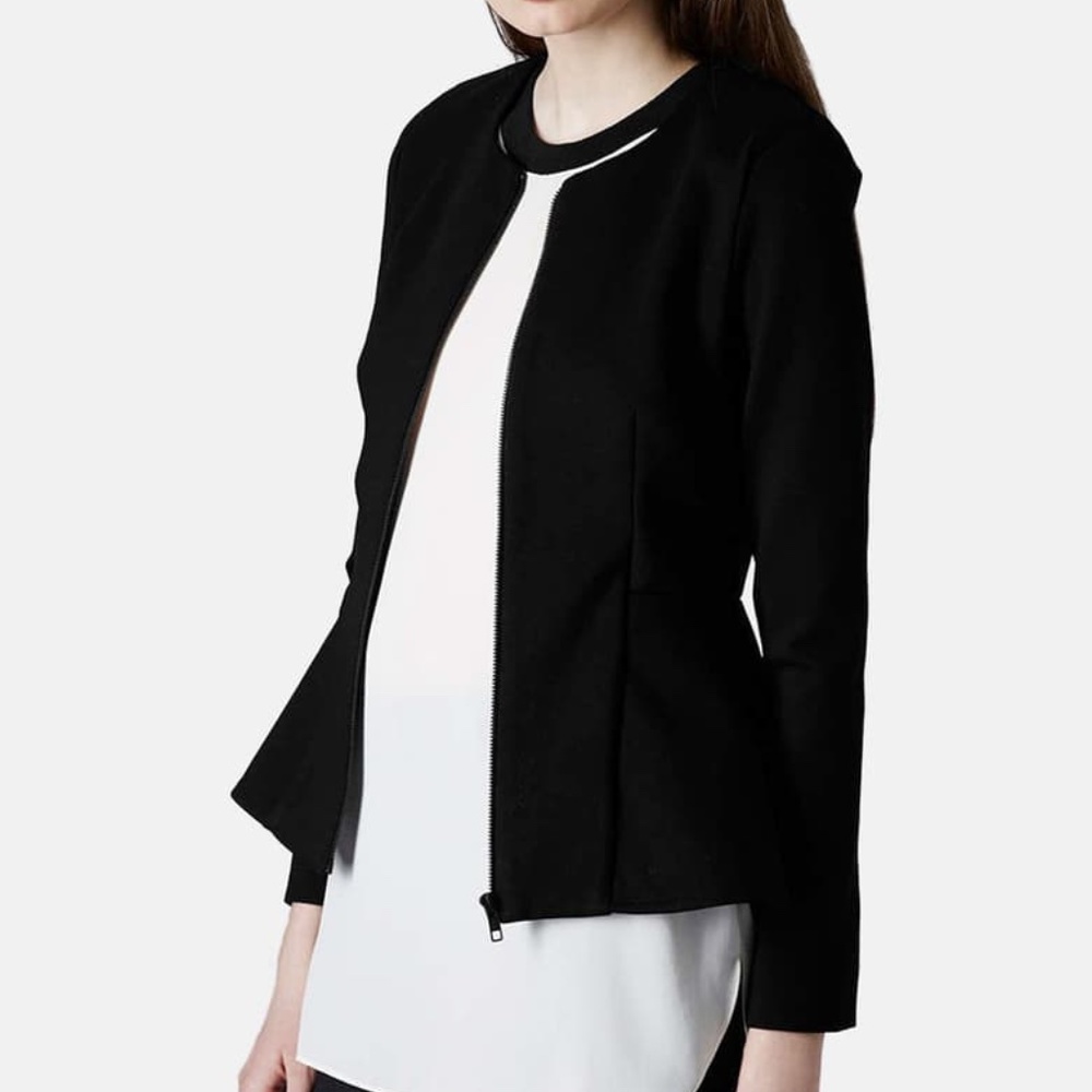 Topshop Black Peplum Zip up Jacket